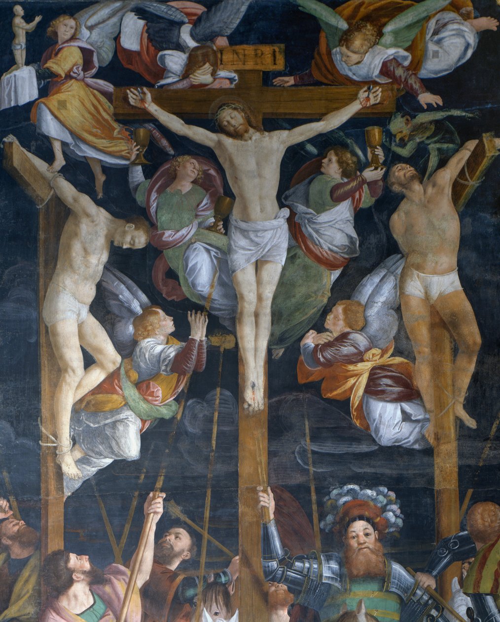 Crucificação, detalhe do afresco de Gaudenzio Ferrari (1475-1546), igreja de San Cristoforo, Vercelli, Piemonte, Itália de Gaudenzio Ferrari