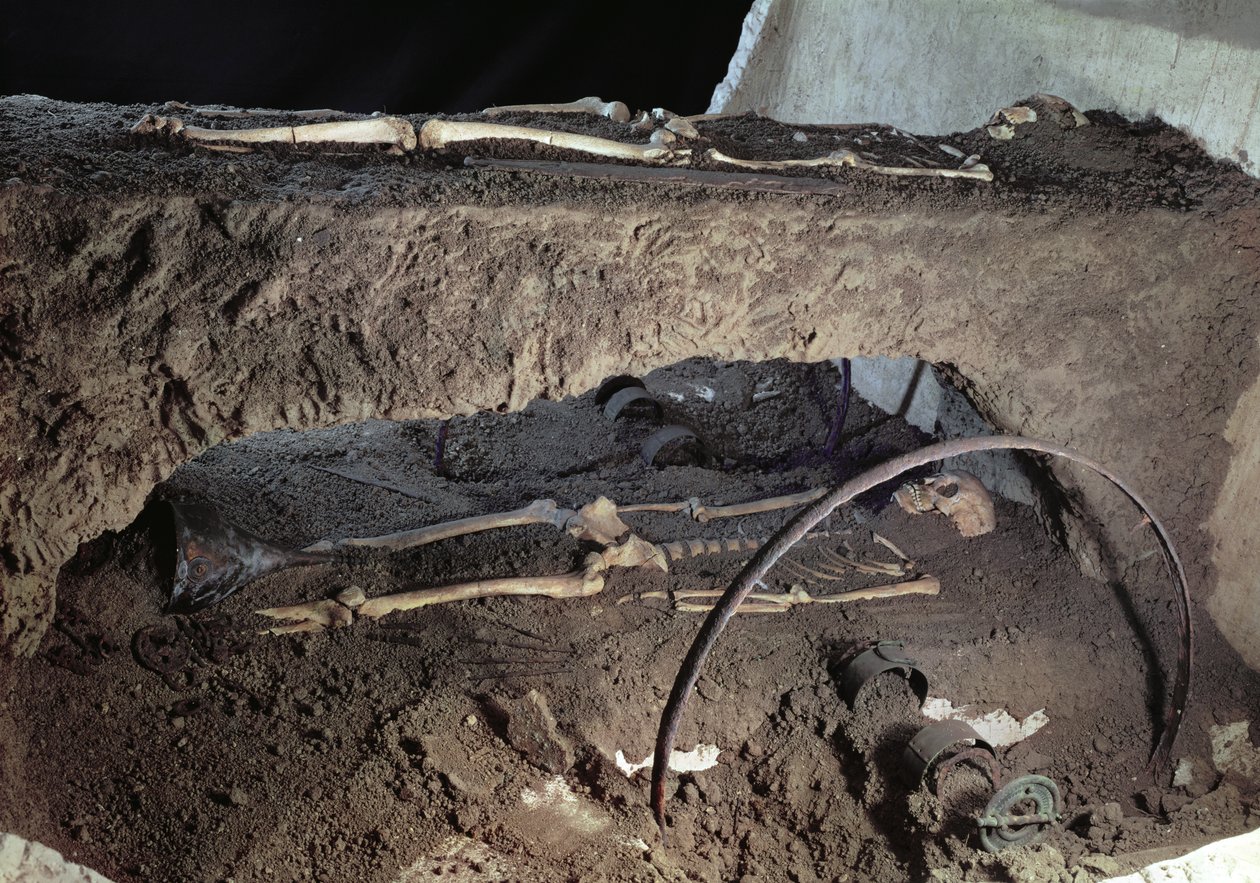 Túmulo de um chefe gaulês enterrado com sua carruagem e seu motorista de carro, de La Gorge-Meillet, Somme-Tourbe, Tene I (ver também 166065) de Gaulish
