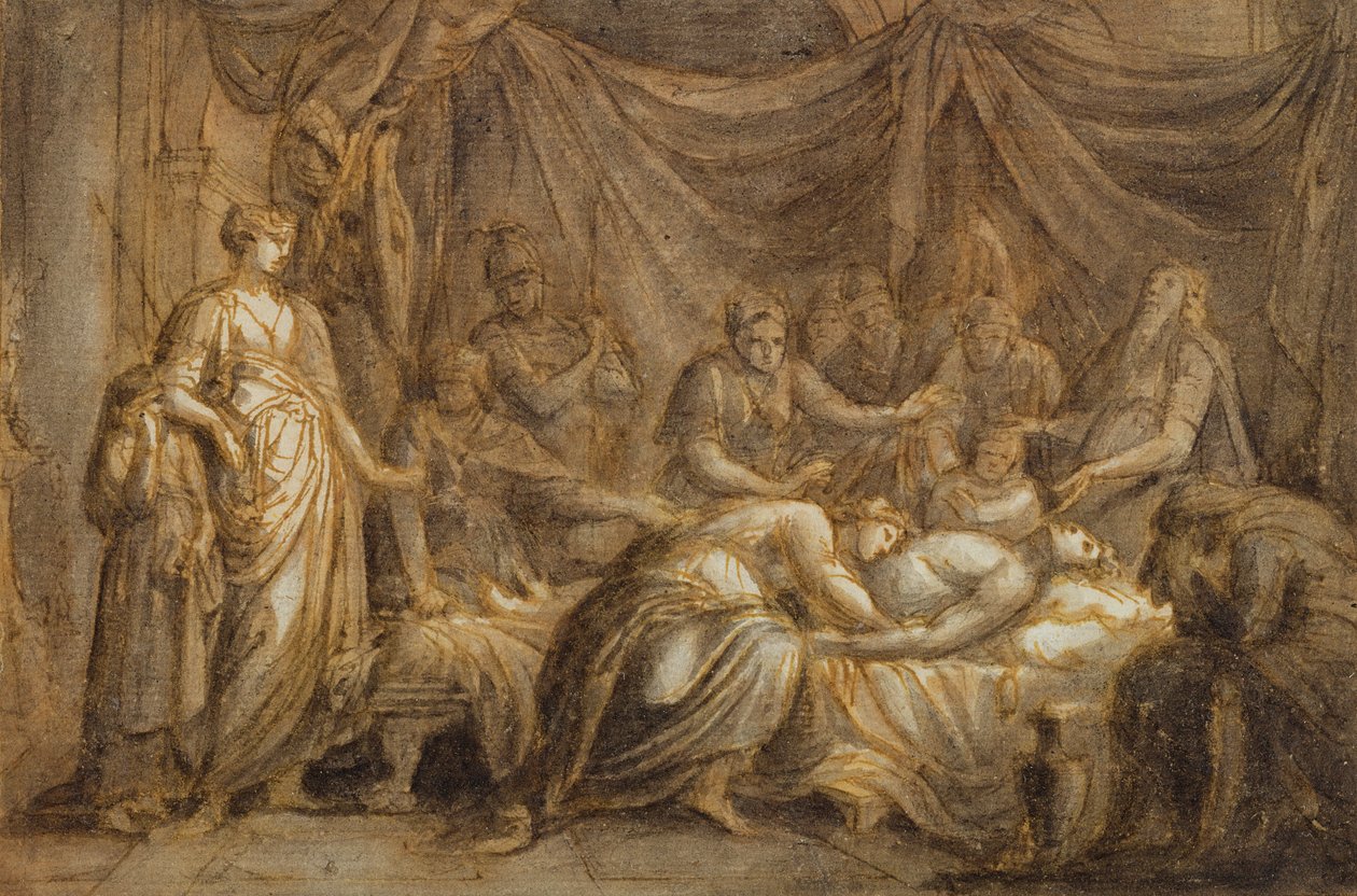 Andrômaca Luto pela morte de Heitor, 1760-63 (caneta e tinta no papel) de Gavin Hamilton