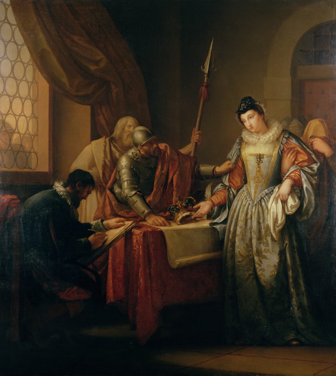 A abdicação de Maria Rainha dos Escoceses (1542-1587) em 1568, c.1765-73 de Gavin Hamilton