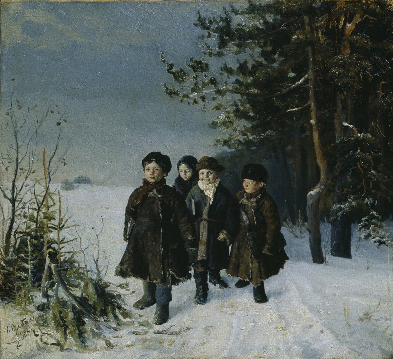 Retorno da escola, 1884 de Gavriil Fyodorovich Rybakov