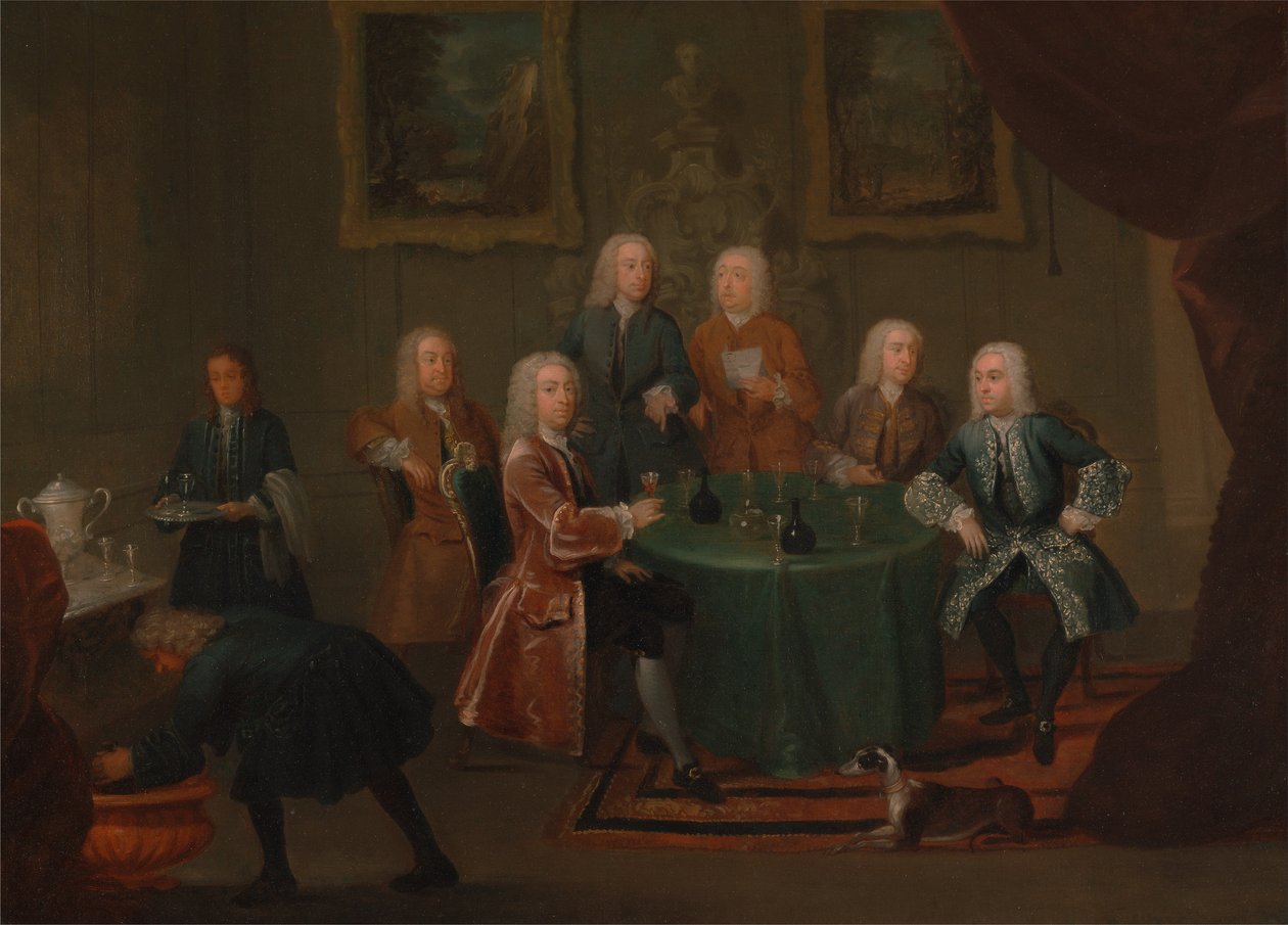Os irmãos Clarke com outros senhores tomando vinho de Gawen Hamilton