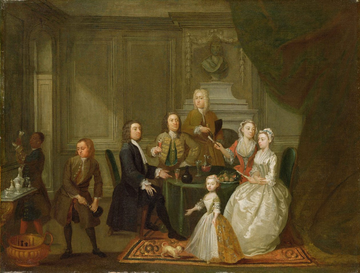 Retrato de Grupo, Provavelmente da Família Raikes, c.1730-32 (óleo sobre tela) de Gawen Hamilton
