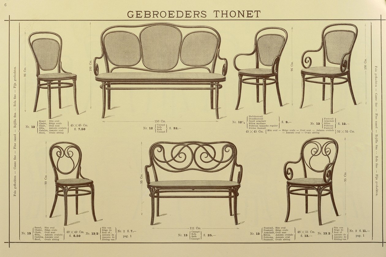 Catálogo de cadeiras e sofás dos irmãos Thonet, desenho, Áustria de Gebruder Thonet