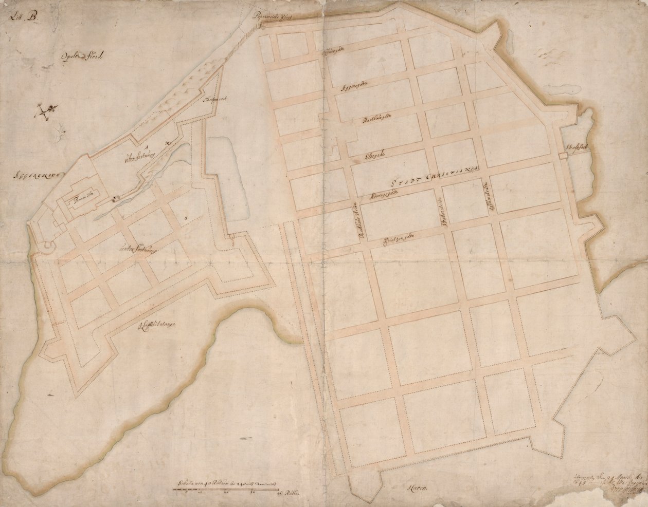 Desenho básico de Christiania e Aggershuus de Isaac van Geelkerck
