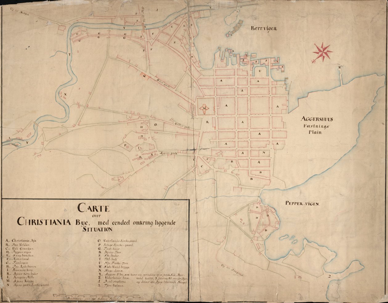Norsk bokmål: Mapa da colecção de mapas da Biblioteca Nacional. O mapa foi publicado em Handtegnet (1649) e mostra a Christiania. de Geelkerck