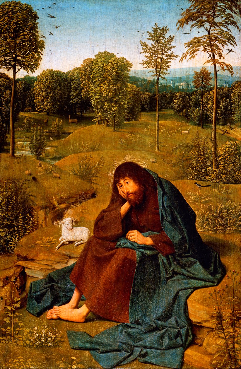 John Baptist in Wilderness, pintura de Geertgen tot Sint Jans Panel (ca 1460-ca 1490), painel, 42x28 cm, Holanda de Geertgen Tot sint Jans