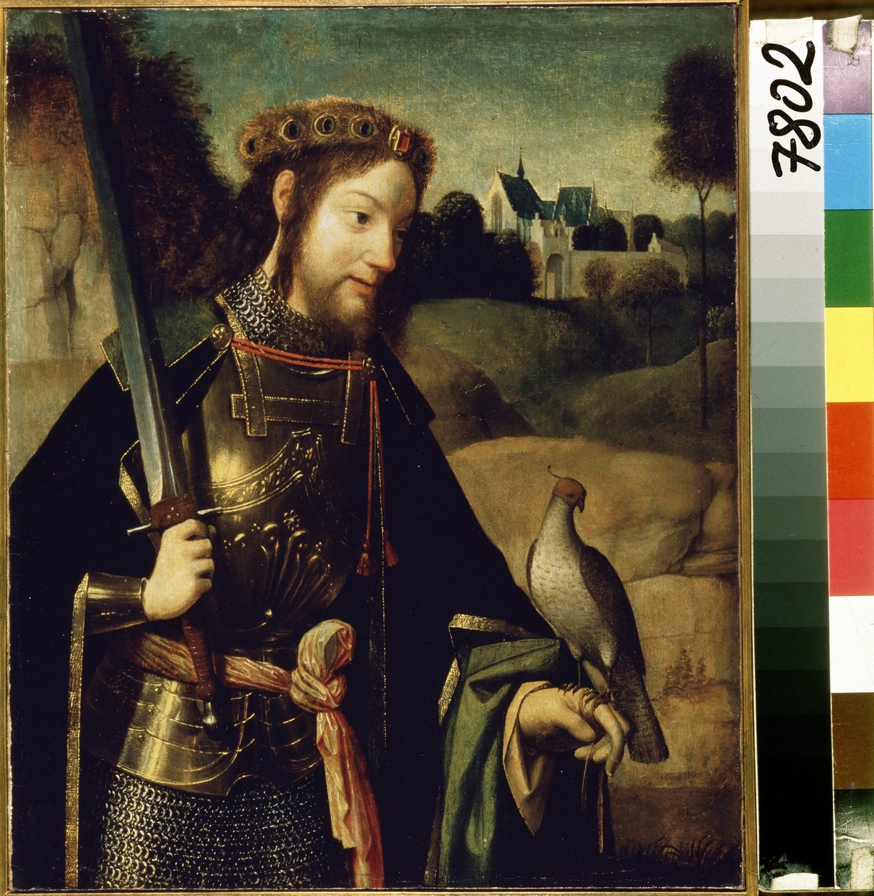 ""Representação de São Bavo de Ghent"" (São Bavo) pintura de Geertgen tot Sint Jans (ou Gerard de Saint-Jean (Saint Jean), Gerrit van Haarlem) (por volta de 1465-por volta de 1495) Fim do século XV Sol. 36,5 x 30 cm Museu Hermitage, São Petersburgo de Geertgen Tot sint Jans