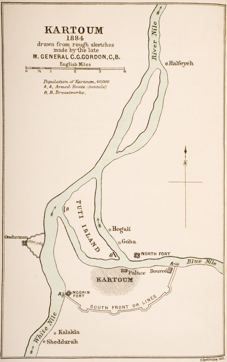 Kartoum, Sudão, 1884, de "The Journals of Major-General CG Gordon, CB em Kartoum", publicado por Kegan Paul Trench und Co., Londres, 1885 de General Charles Gordon