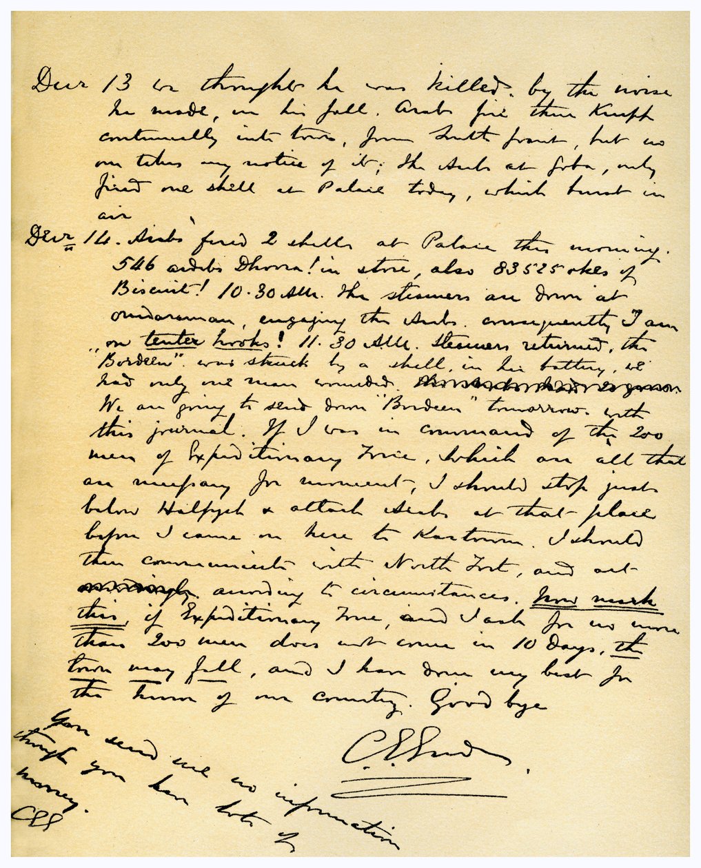 Diário de Gordon do cerco de Cartum, 14 de dezembro de 1884 de General Gordon