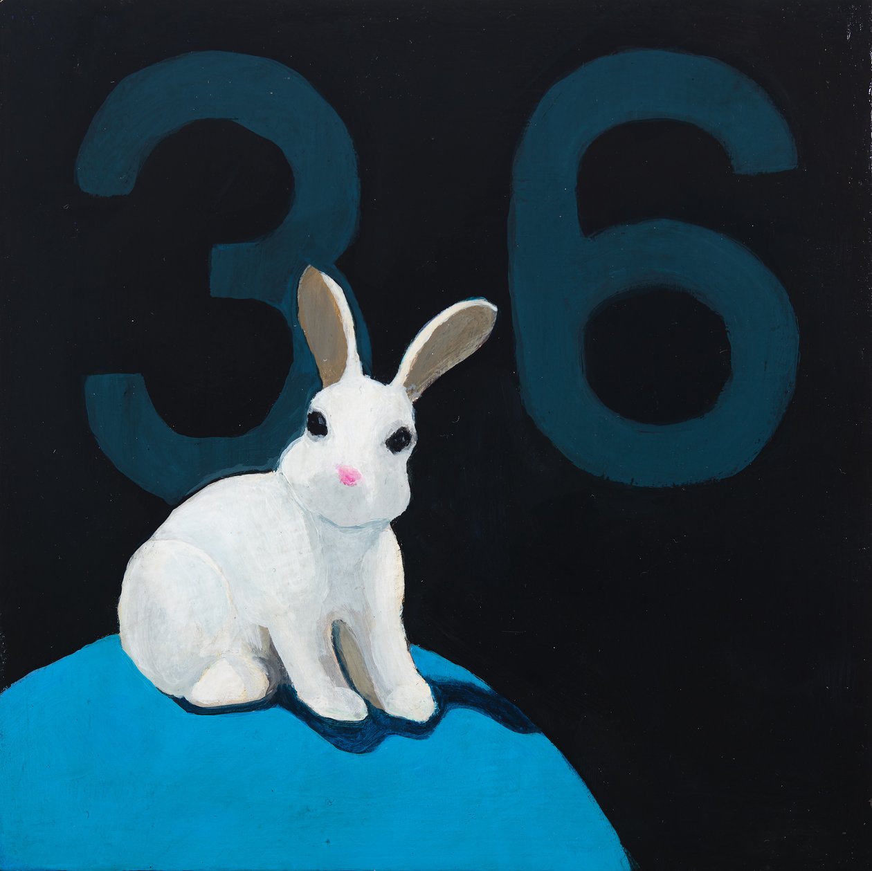 Coelho na bola, 2017 (acrílico sobre cartão) de Genevieve French