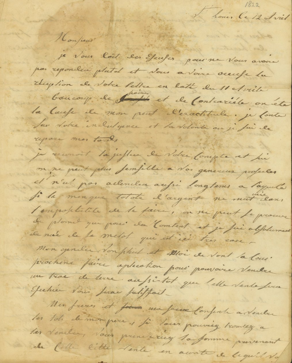 Carta de Rosalie Saugrain para o Departamento de Relações Públicas de Genevieve Rosalie Michau Saugrain