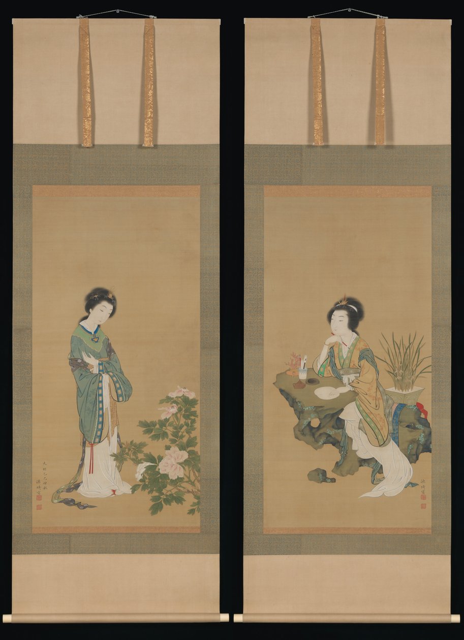Yanji com orquídeas e Yang Guifei com peônias, 1785. de Genki