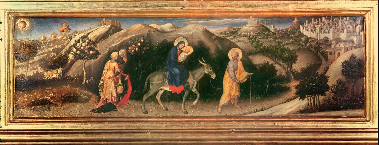 Adoração do Retábulo dos Magos, predacha central Voo para o Egito, 1423 (têmpera no painel) de Gentile da Fabriano