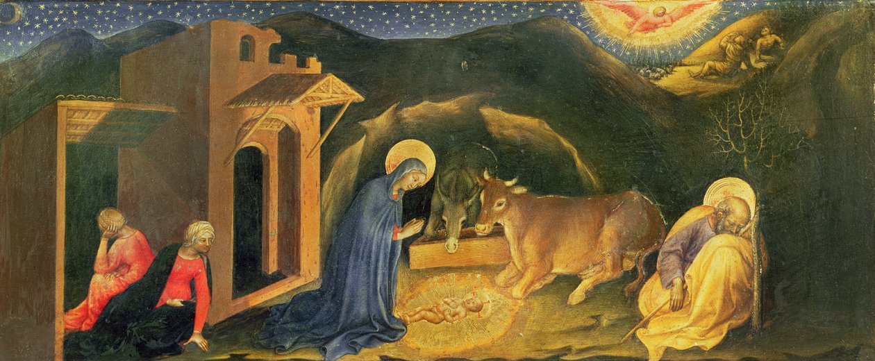 Adoração do Retábulo dos Magos, Predella da Mão Esquerda da Natividade, 1423 (têmpera no painel) de Gentile da Fabriano