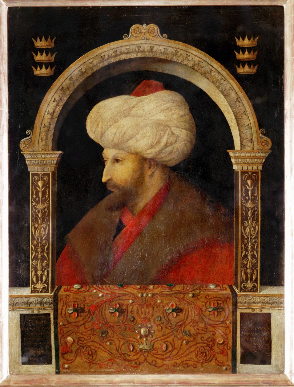 Sultão Mehmet II Fahti, O Conquistador, o Sultão da Conquista de Constantinopla ... (óleo sobre tela) de Gentile Bellini