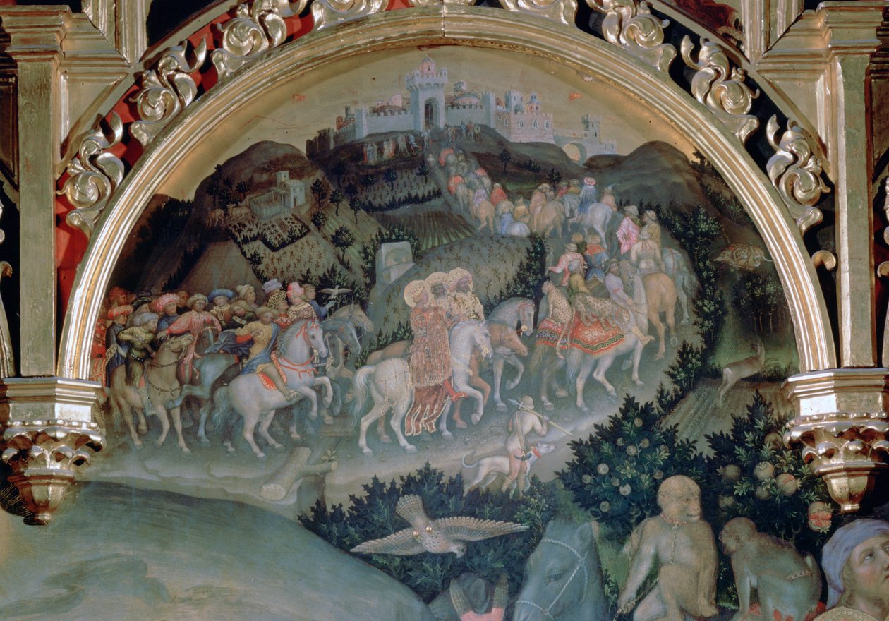 Adoração dos Magos Retábulo Strozzi, detalhe, 1423 de Gentile da Fabriano