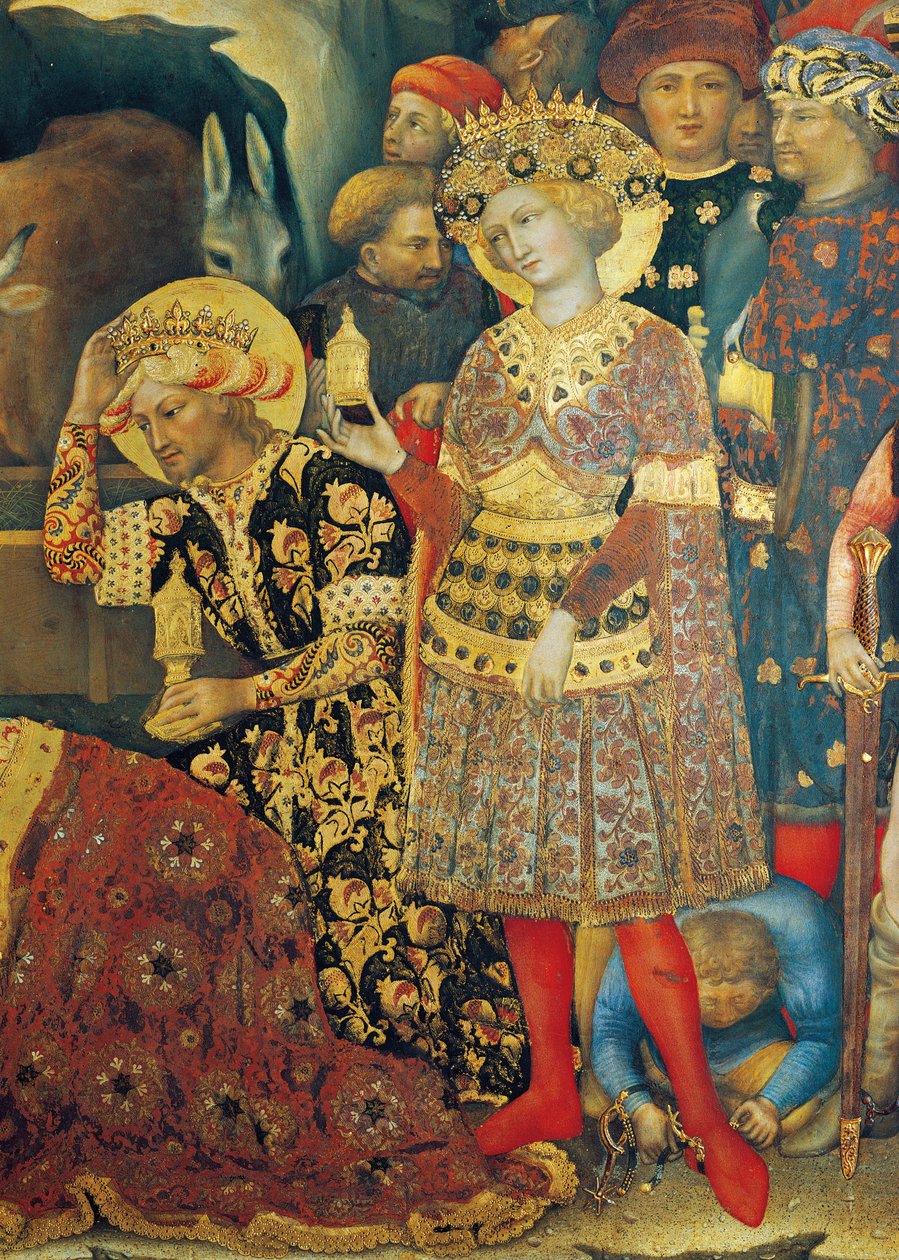 Adoração do detalhe dos Reis Magos de Gentile da Fabriano