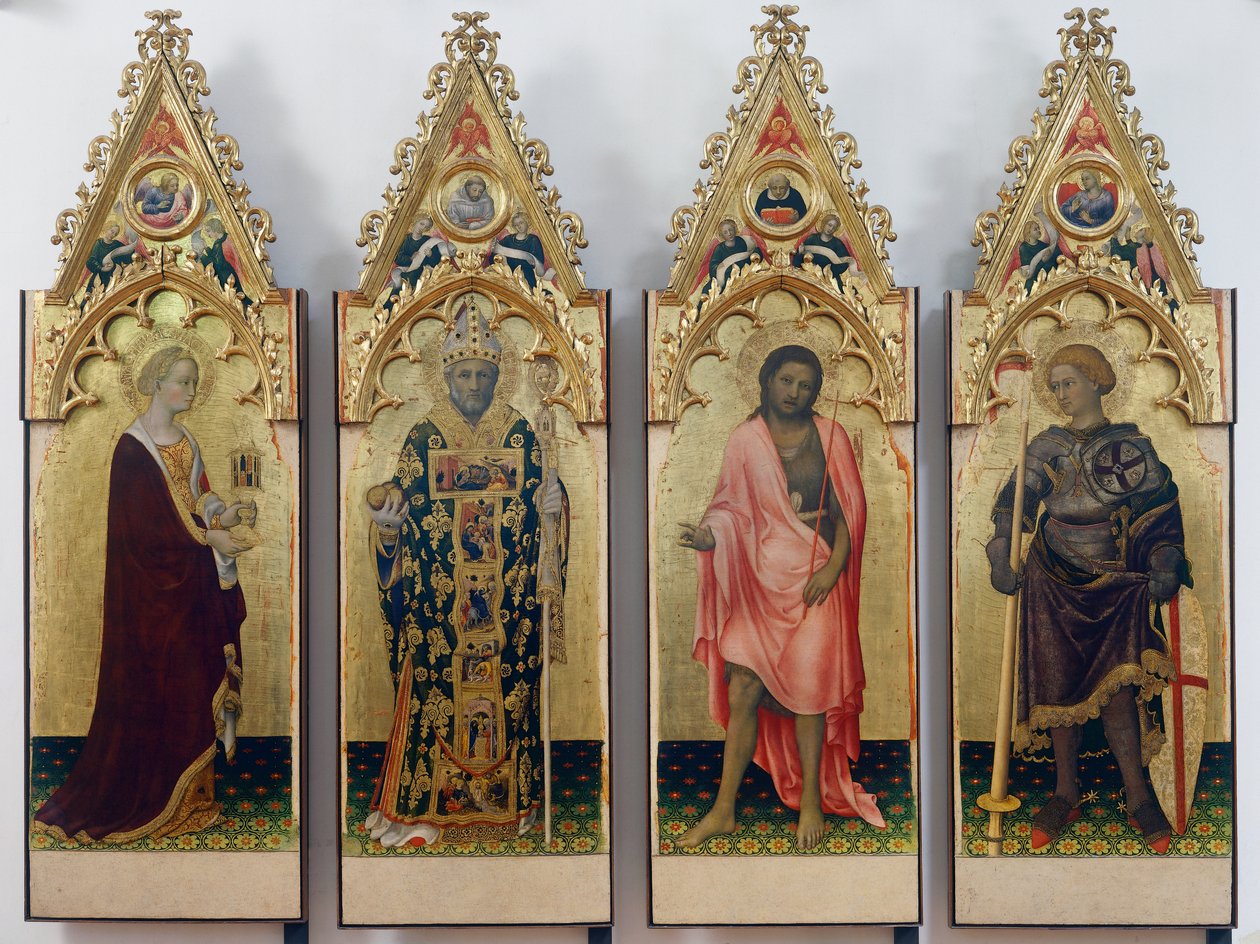 Quatro santos de Quaratesi Polyptych, Santa Maria Madalena, São Nicolau de Bari, São João Batista e São Jorge de Gentile da Fabriano