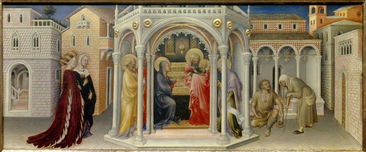 Apresentação no Templo Pintura em Madeira por Gentile da Fabriano (1370-1427) 1423 Sol. 0,26x0,66 m de Gentile da Fabriano