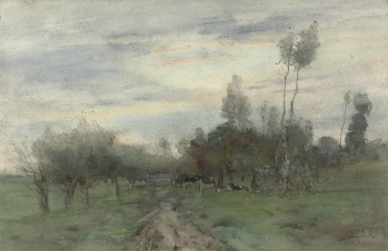 Estrada rural com vacas ao anoitecer de Geo Poggenbeek