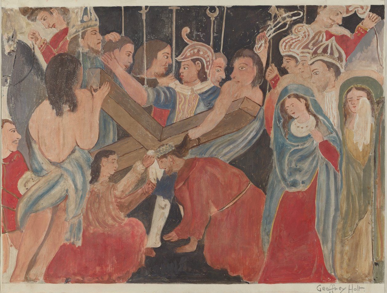Estação da Cruz No. 6: Verônica presta serviço a Jesus, c. 1936. de Geoffrey Holt