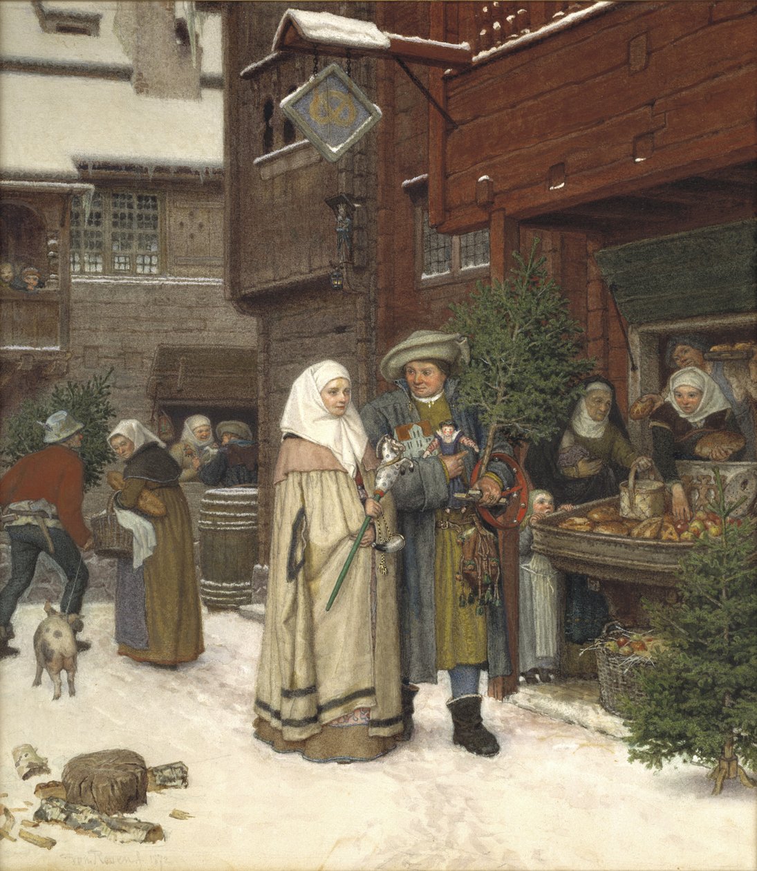 A Feira de Natal, 1872 (wc) de Georg Rosen