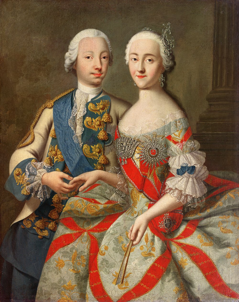 Retrato de Catarina a Grande (1729-96) e o Príncipe Petr Fedorovich (1728-62) 1740-45 de Georg Christoph Grooth