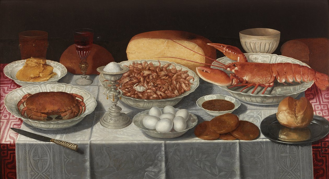 Ainda vida com marisco e ovos de Georg Flegel