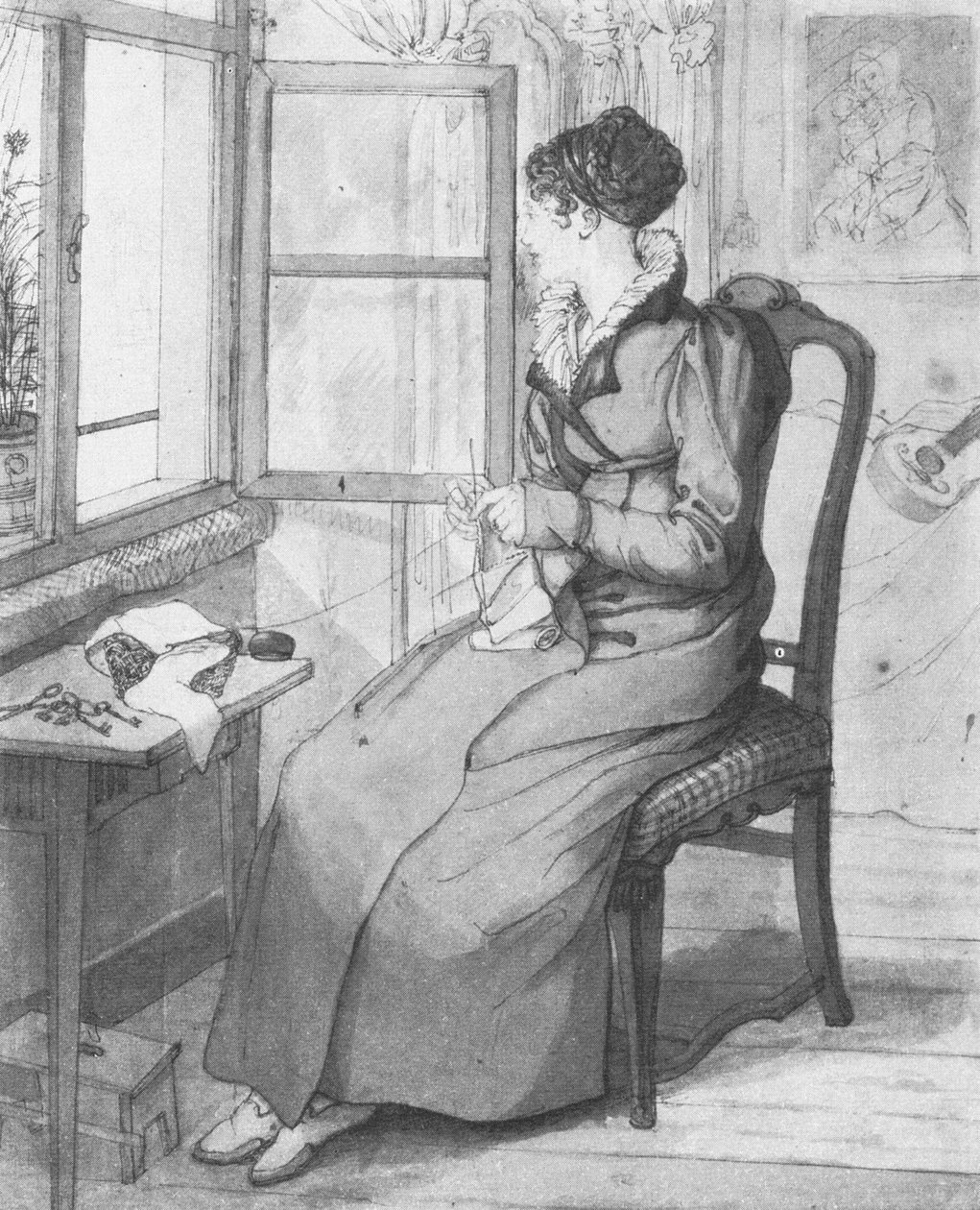 Mulher de tricô na janela de Georg Friedrich Kersting