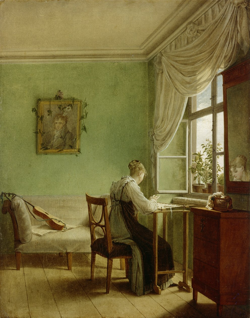 Mulher Bordando, 1812 de Georg Friedrich Kersting