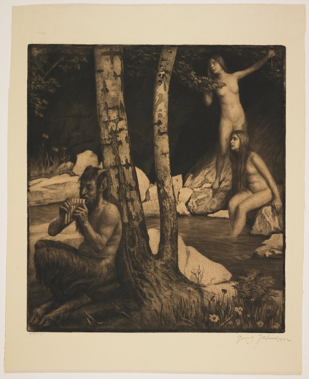 Flötender Faun (gravura e mezzotint) de Georg Jahn