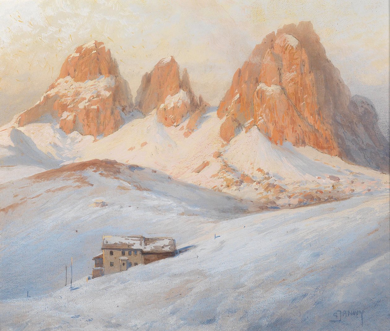 Grupo Sassolungo e Sella Pass nas Dolomitas de Georg Janny