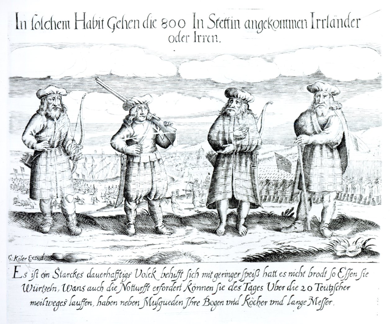 Em tal vestimenta, 800 irlandeses (ou lunáticos) chegaram em Stettin de Georg Koler