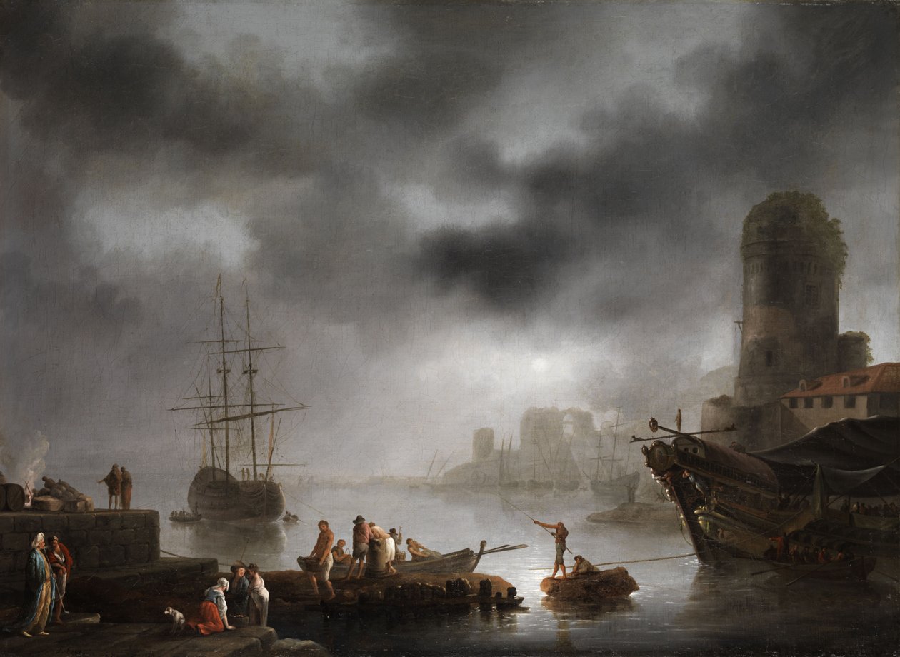 Porto paisagem ao luar de Georg Ludwig Eckhardt