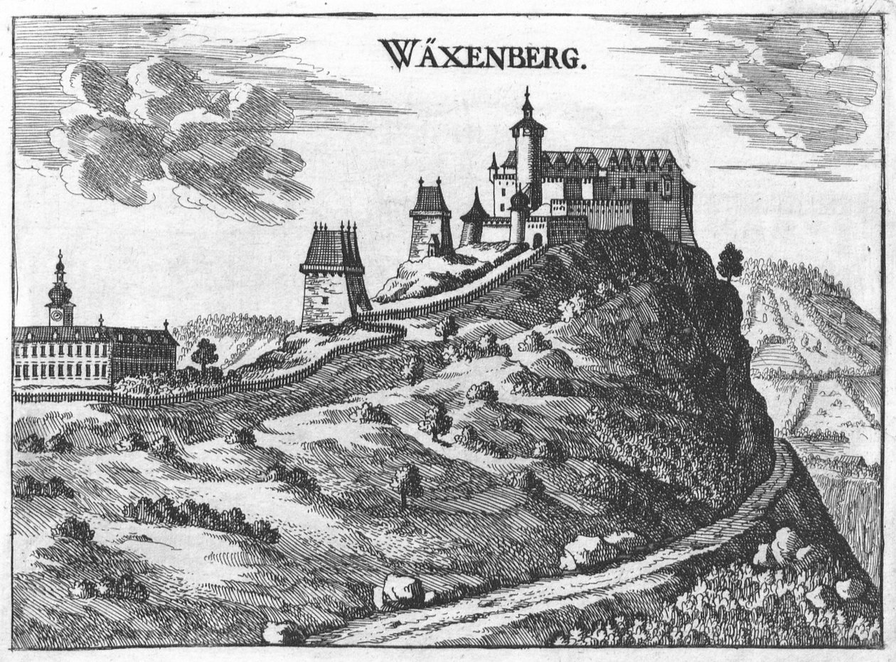 Castelo Waxenberg na Alta Áustria, desenho de M. Vischer 1674 de Georg Matthaus Vischer
