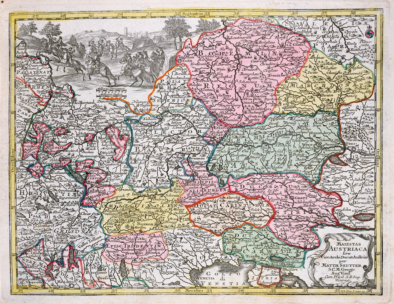 Mapa do Império Austríaco, c.1750 (gravura a cores) de Georg Matthäus Seutter