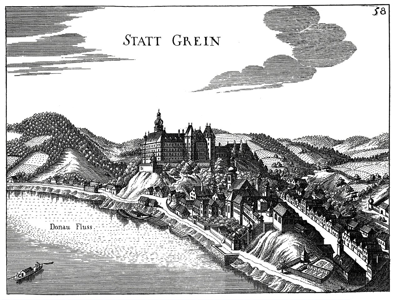Vista da cidade Grein de Georg Matthaus Vischer