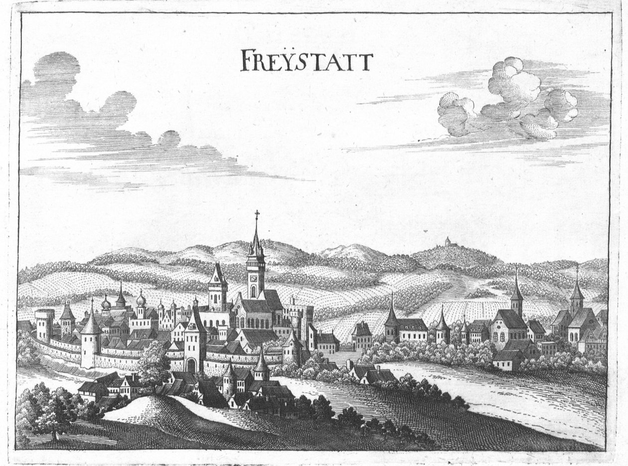 Gravura, vista, de, Freistadt, áustria superior de Georg Matthaus Vischer