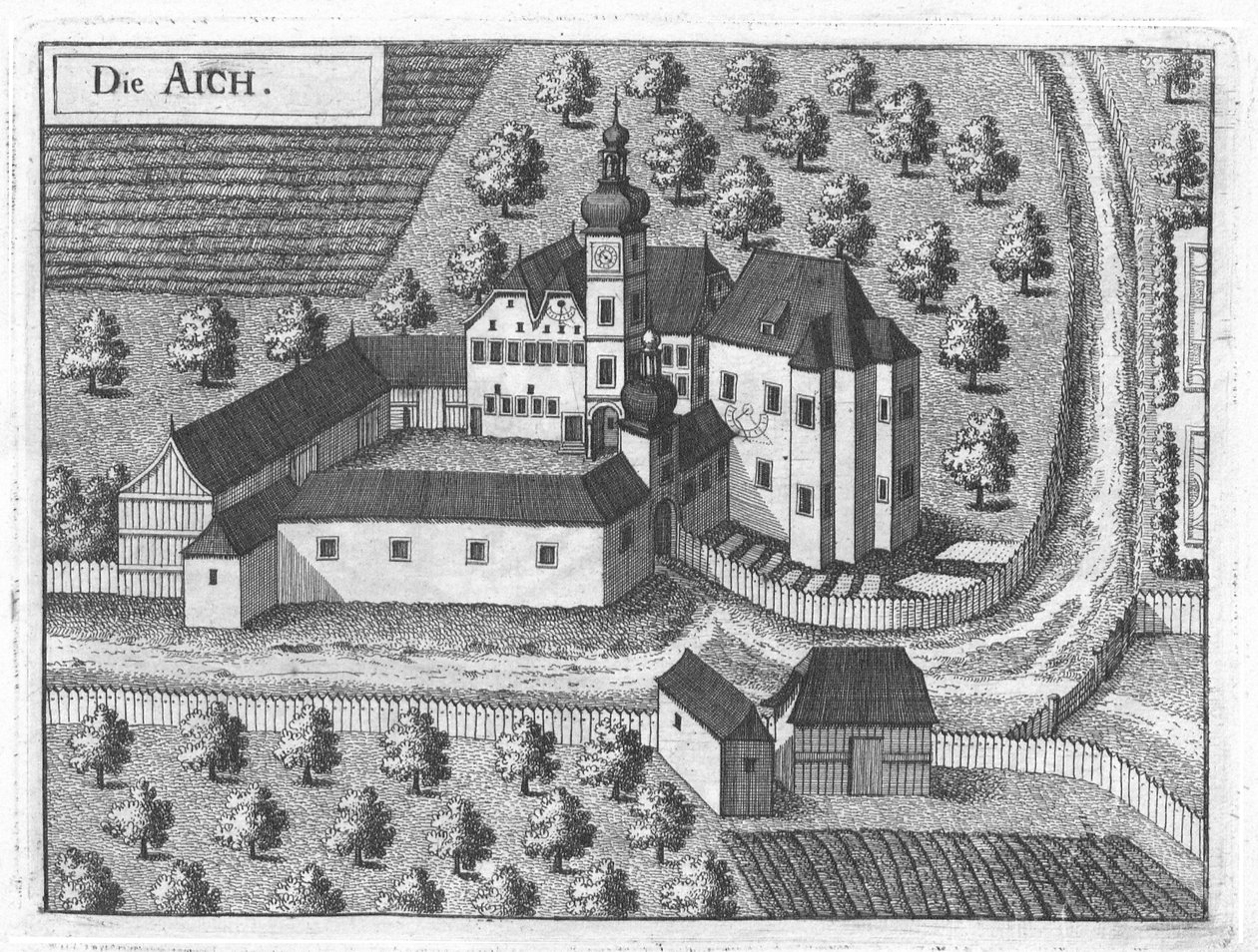 Castelo Aich por volta de 1674 de Georg Matthäus Vischer.