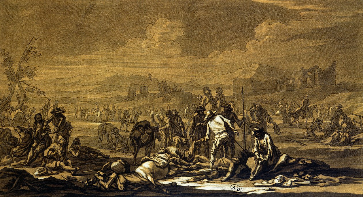 Após a batalha, 1695, gravado por Christian Rugendas (1708-81) c.1740 de Georg Philipp I Rugendas