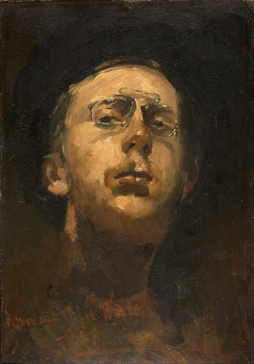"Autoportrait au pince nez" (Auto-retrato com Pince-nez) Peinture de George hendrik Breitner (1857-1923) - ca 1882 - Óleo sobre tela - Dim 45x31 cm Gemeentemuseum Den Haag (La Haye) Pays Bas de Georg Hendrik Breitner