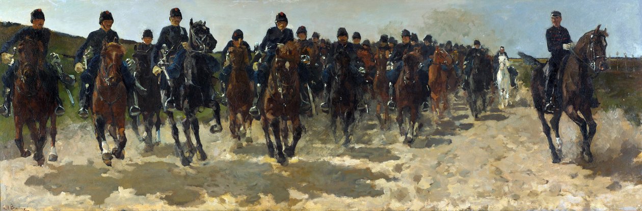 "Cavalerie" (Cavalaria) Peinture de George Hendrik Breitner(1857-1923) - 1883-1888 - Óleo sobre tela Dim 137x337 cm Gemeentemuseum Den Haag (La Haye) Pays Bas de Georg Hendrik Breitner