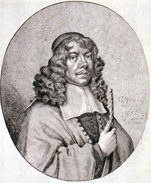 Retrato de Gabriel Schutz (1585-1672) gravado por Johann Friedrich Leonart (1633-80) 1668 (gravura) de Georg (after) Strauch