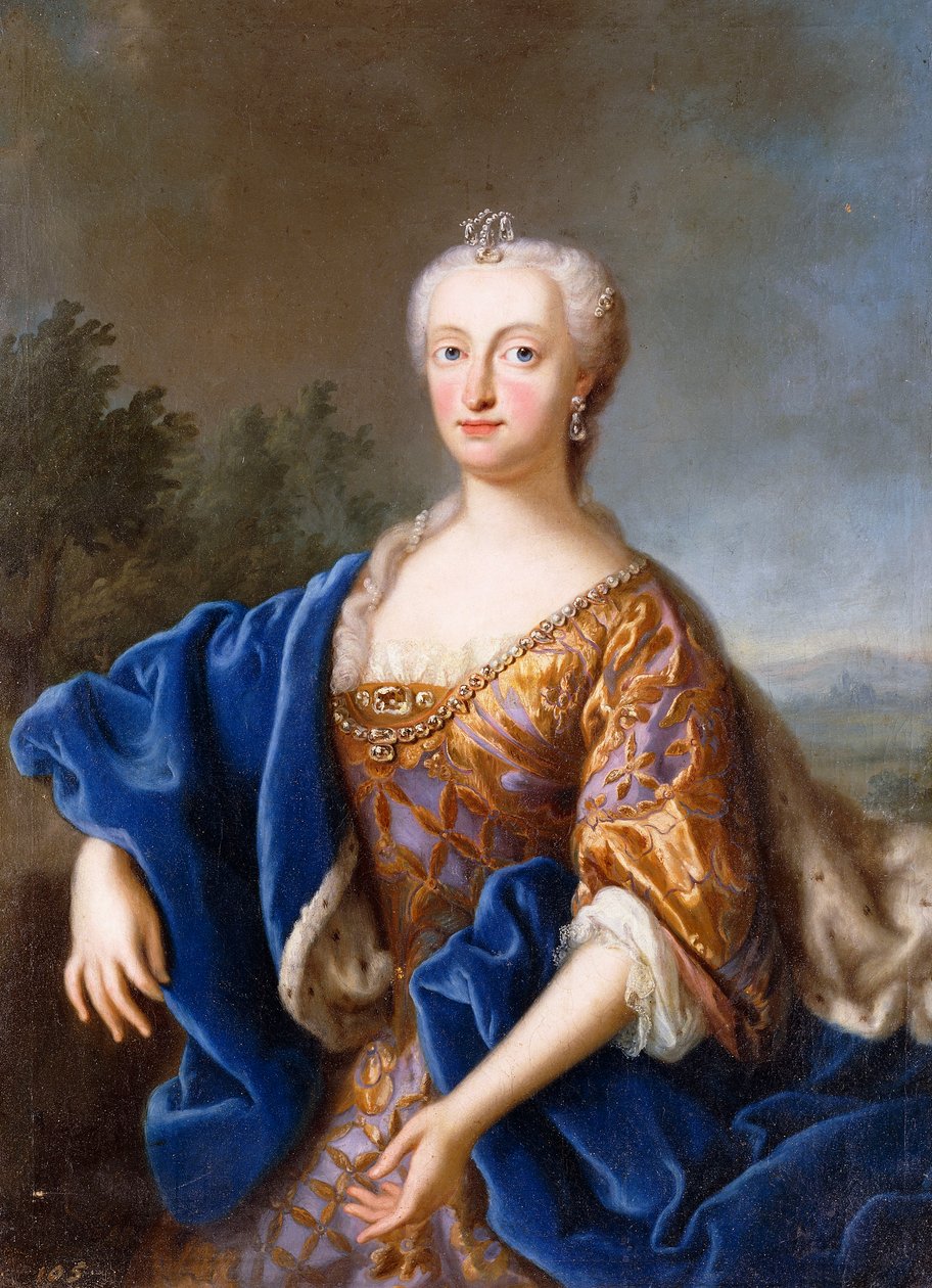 Retrato de Maria Amália, em pé a três quartos, com um vestido bordado (óleo sobre tela) de Georg (circle of) Desmarees