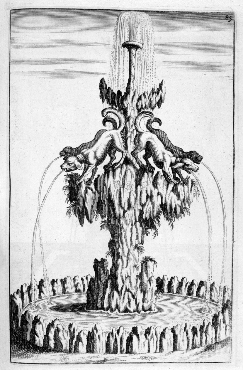 Fonte com desenho de cachorro, 1664 de Georg Andreas Bockler