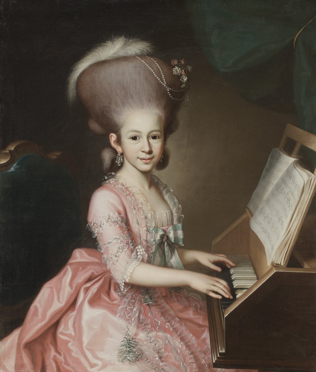 Retrato de uma jovem senhora no Clavicord, 1779 de Georg Anton Abraham Urlaub