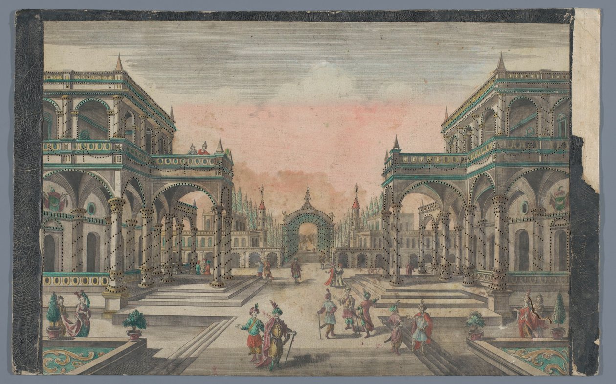 Vista de uma avenida em direção a um jardim de ciprestes em Constantinopla Lust-Gänge des Groß-Sultans gegen dem Cypressen Garten de Georg Balthasar Probst (possibly)