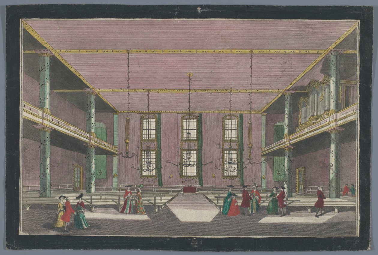 Vista do interior da Igreja da Congregação da Irmandade em Zeist
Versammlungs-Platz der Bruder-Gemeinde zu Zeyst von Innen de Georg Balthasar Probst (possibly)