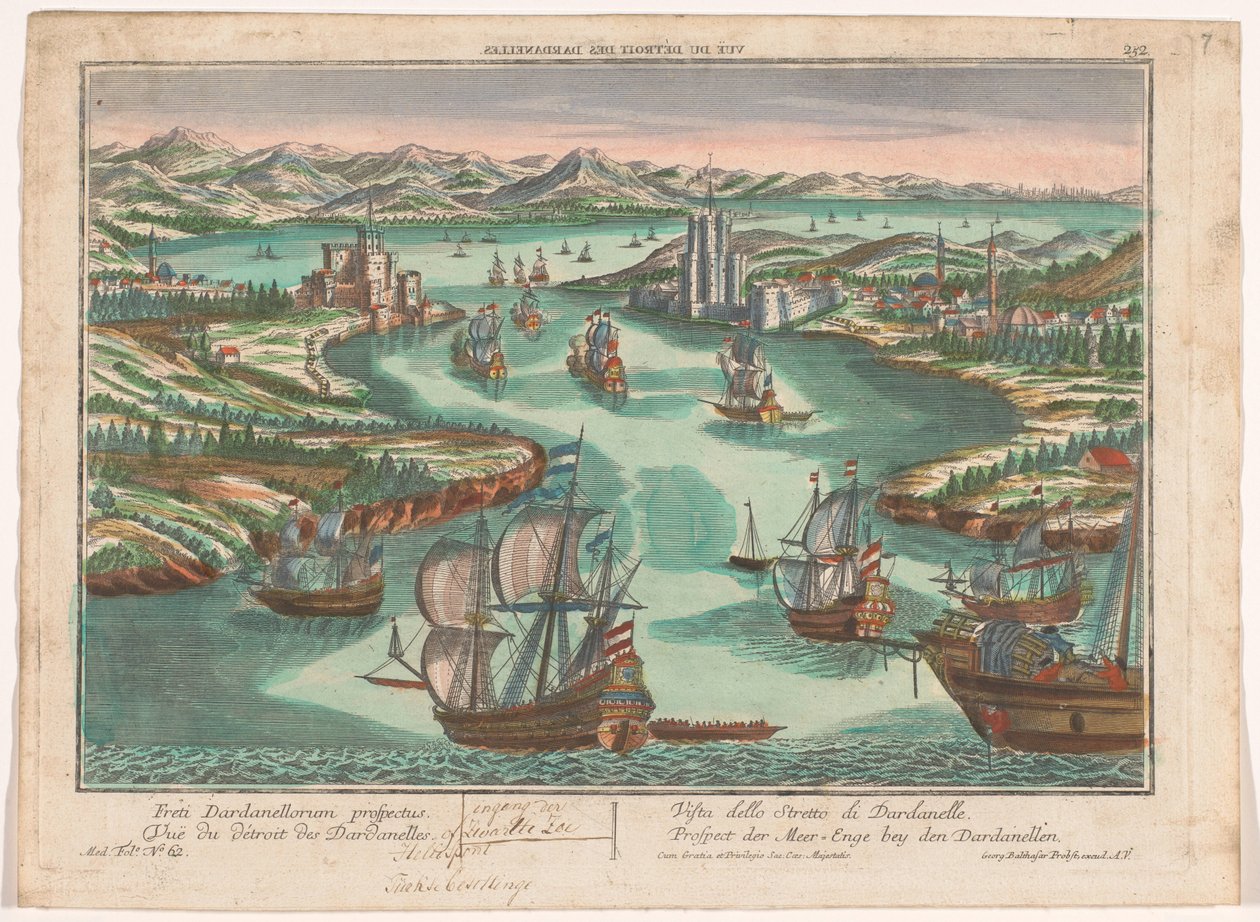 Vista do estreito de Dardanelos Prospect der Meer-Enge bey den Dardanellen (título no objeto) Dardanelos (título da série) de Georg Balthasar Probst